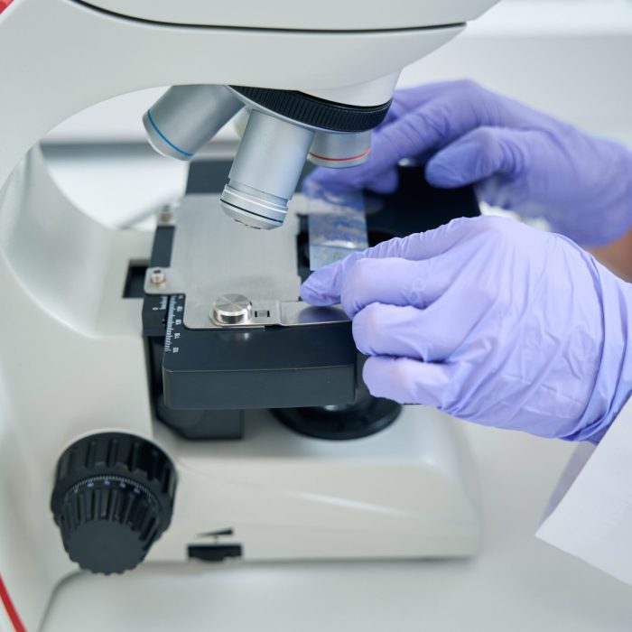 Laboratory,Employee,Places,A,Biomaterial,For,Dna,Test,Under,Microscope Laboratory,Employee,Places,A,Biomaterial,For,Dna,Test,Under,Microscope
